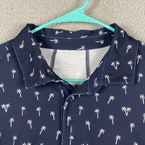 Bonobos Golf Slim Fit Polo Shirt Men's Large Blue Palm Tree Causal Preppy - Picture 1 of 8